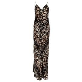Abito maxi senza maniche Ganni con stampa leopardata in seta marrone