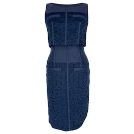 Oscar De La Renta strukturierte Midi-Kleid in Lagen aus dunkelblauer Baumwolle