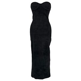 Autre Marque Galvan London Titania Bustier Midi-Kleid aus schwarzem Samt
