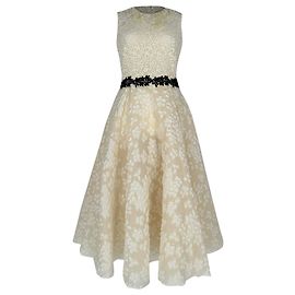 Abito midi Giambattista Valli con dettagli in pizzo floreale in poliestere bianco