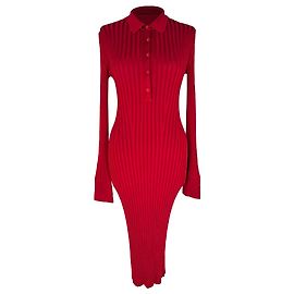 Autre Marque Vestido midi de punto acanalado Galvan London en viscosa roja