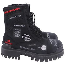 Balenciaga Strike Combat Boots aus schwarzer Baumwolle