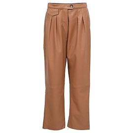 Pantalones plisados de tiro alto Nanushka Mitsu en piel sintética marrón