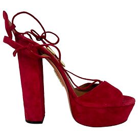  Aquazzura Austin Platform Sandal heels in Burgundy Suede