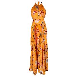 Autre Marque Galvan London Floral-Print Pleated Maxi Dress in Multicolor Polyester