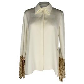 Autre Marque Blusa com punhos ornamentados Galvan London em triacetato branco
