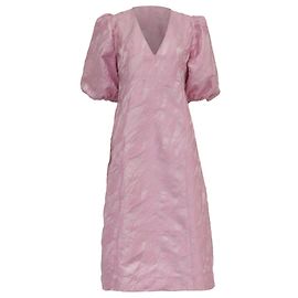 Abito midi in jacquard con maniche a sbuffo Ganni in poliestere rosa