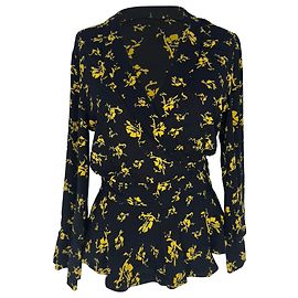 Ganni Wickelbluse mit Blumenprint aus schwarzer Viskose