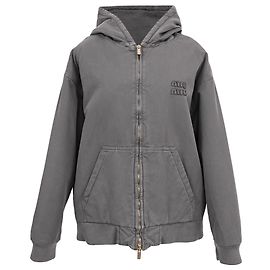  Miu Miu Zip-Up Padded Hooded Jacket in Grey Cotton 