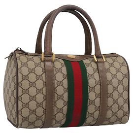 GUCCI GG Supreme Web Sherry Line Hand Bag PVC Beige Gold 39 02 006