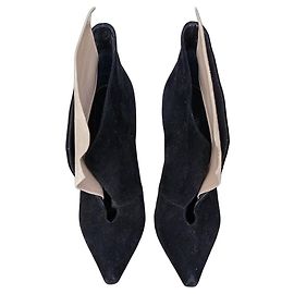 Sergio Rossi Black Suede and Beige Leather Ankle Boots
