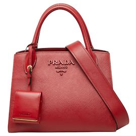 Sac à main monochrome en cuir rouge Prada