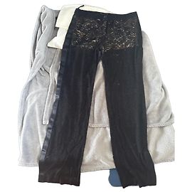 Chanel Black Lace Trousers with Satin Side Stripes