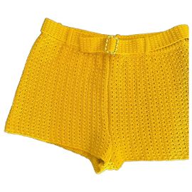 Chanel Yellow Knit Shorts with Belt