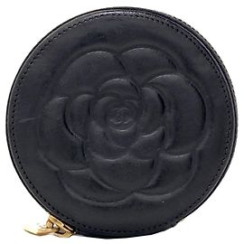 Portamonete Chanel Camellia in pelle di vitello nera
