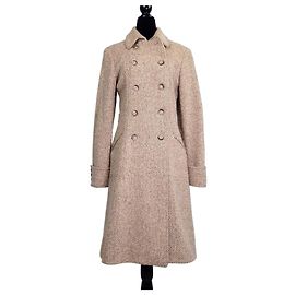 Weekend Max Mara Beige Herringbone Wool Coat