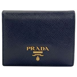 Cartera bi-fold Prada Logo en piel Saffiano Navy