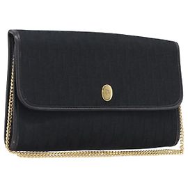 Borsa a tracolla con catena Christian Dior Trotter Canvas Nero Oro Auth ep16160