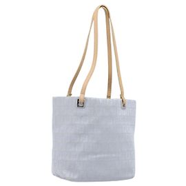 FENDI Zucchino Canvas Tote Bag Light Blue Silver 8BH079 Auth bs37243