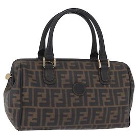 Bolsa de mão FENDI Zucca Canvas PVC Preto Castanho Auth ka6311