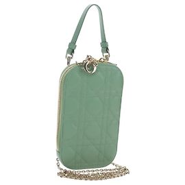 Christian Dior Cannage Chain Shoulder Phone Pouch Lamb Skin 2way Auth 203691V