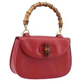 Borsa a Mano GUCCI Bamboo Pelle Rossa Oro 000 1227 0633 Auth ep16228A