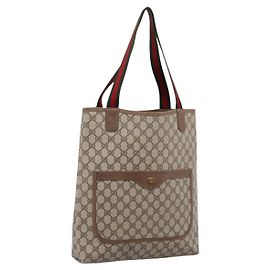 GUCCI GG Supreme Web Sherry Line Tote Bag Beige Gold 39 02003 Auth ep15903