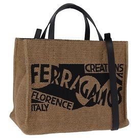 Bolso de mano Salvatore Ferragamo de rafia beige y dorado auténtico am12670V
