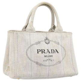 PRADA Canapa PM Handtasche Canvas Gray Gold Auth ep15913