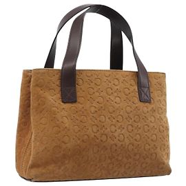 Céline Bolsa de mão CELINE C Macadam Canvas Suede Brown Gold Auth ep15941