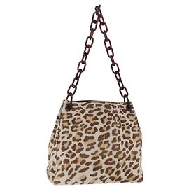 PRADA Plastic Chain Shoulder Bag Harako leather Beige Silver Auth 206034V