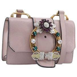 Bolsa de Ombro Miu Miu Madras Bijoux em Couro Pink Gold Auth ka6350V