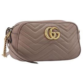 Borsa a tracolla con catena GUCCI GG Marmont in pelle Beige Tono Oro 447632 Auth bs37164