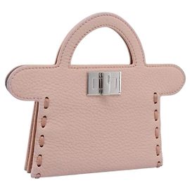 FENDI Peek A Boo Selleria Card Case Leather Pink Silver Auth bs37387M