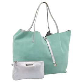 Tiffany & Co. Tote Bag Suede Turquoise Blue Silver Auth 206280A