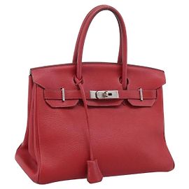 Hermès HERMES Star Mark Birkin 30 Hand Bag Taurillon Leather Red Silver Auth LN222SM
