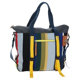 LOEWE Tote Bag Wool 2way Blue Silver Auth 203705M