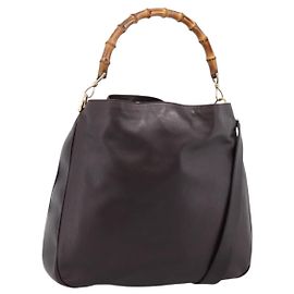 Borsa a tracolla GUCCI Bamboo in pelle 2way marrone scuro oro 001 0166 1577 Auth LN160