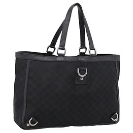 Bolso Tote GUCCI GG Canvas Abbey Negro Plata 293580 Auth 204921