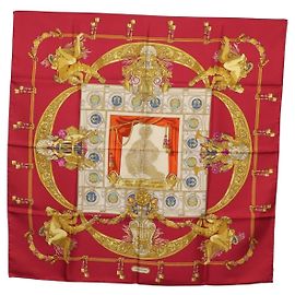 Hermès Pañuelo HERMES Carre 90 Seda Rojo Auth 199702M