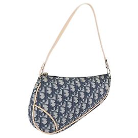Christian Dior Trotter Canvas Saddle Pouch PVC Blue Silver Auth ka6323V
