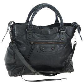 Bolsa de mão BALENCIAGA Classic City em couro 2way Preta 235216 Auth 204449A