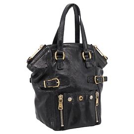 Autre Marque SAINT LAURENT Downtown Tote Bag aus Lackleder Schwarz Gold Auth bs37430A