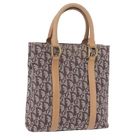 Christian Dior Trotter Canvas Hand Bag Brown Gold Auth ka6338V
