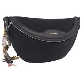BALENCIAGA Bolsa Tiracolo Souvenir Couro Preto Prata 531550 Auth mr3029A
