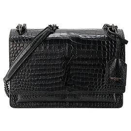 Autre Marque SAINT LAURENT - Bolsa de ombro Saint Laurent Sunset em couro com relevo de crocodilo full black