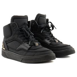 CHANEL - Sneakers Chanel en toile et cuir lisse noir (T37,5)