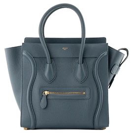 Céline CELINE - Sac à main Luggage Micro Celine en cuir grainé bleu canard