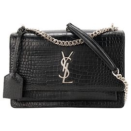 Autre Marque SAINT LAURENT - Sac à bandoulière Sunset Saint Laurent en cuir embossé croco noir