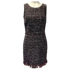 Dolce & Gabbana ärmelloses Tweed-Kleid in Burgund / Grau